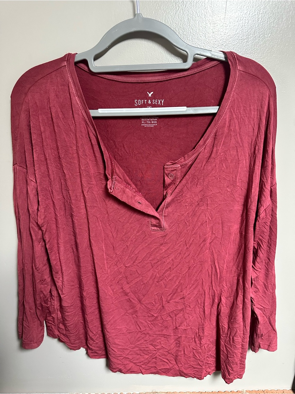 American Eagle Outfitters Long Sleeve Henley Top - Rose